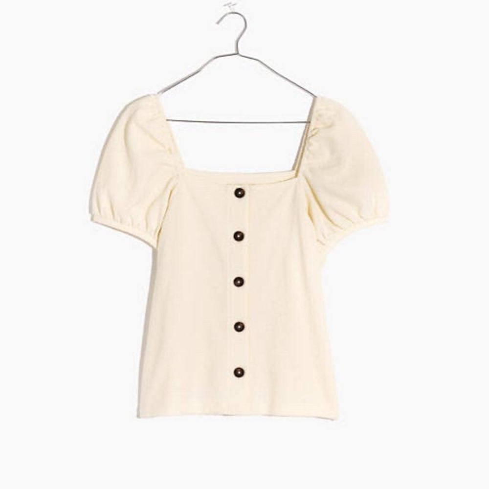 Madewell Jacquard Square Neck Puff Sleeve Top Blouse Ivory Cream - large